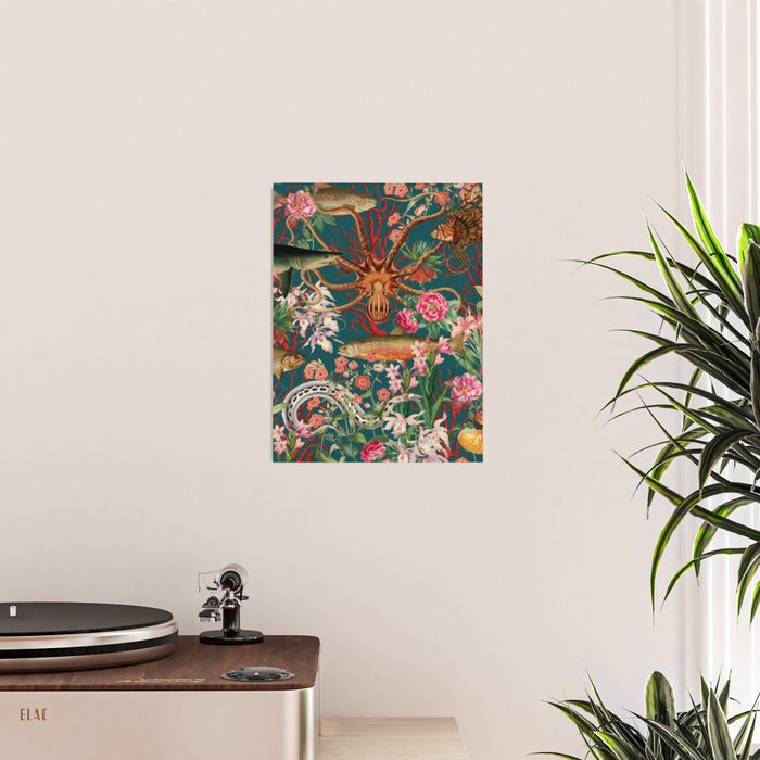 Floral Ocean Eden on Teal Poster Gallery Image 2