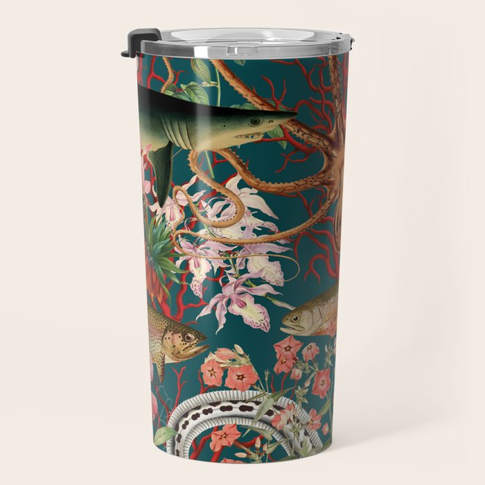Floral Ocean Eden on Teal Travel Mug Gallery Image 3