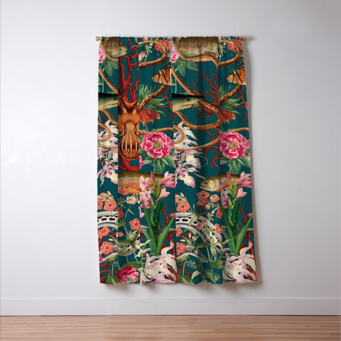 Floral Ocean Eden on Teal Window Curtain Gallery Image 3