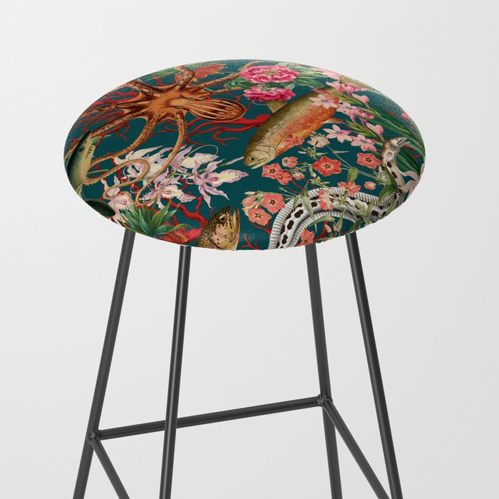 Floral Ocean Eden on Teal Stool Gallery Image 2