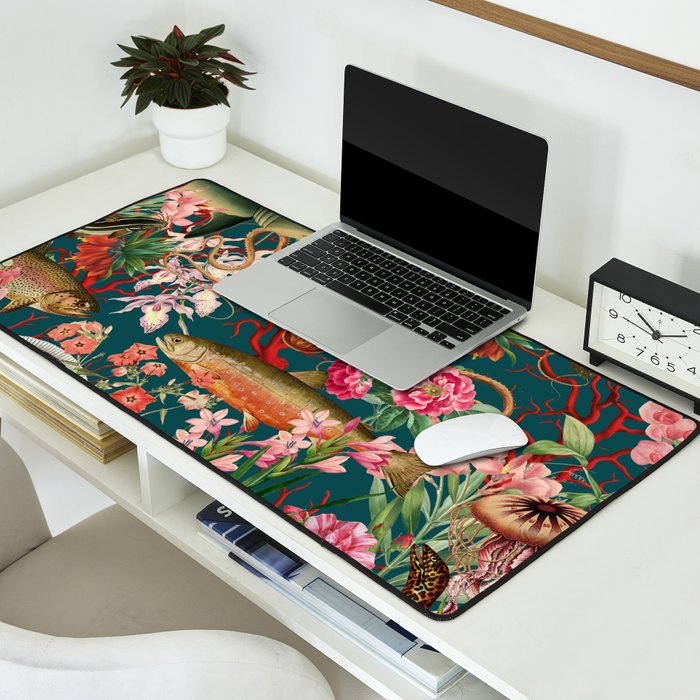 Floral Ocean Eden on Teal Desk Mat Gallery Image 2