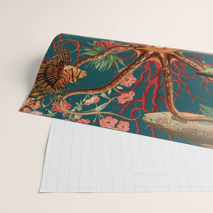 Floral Ocean Eden on Teal Wrapping Paper Gallery Image 2