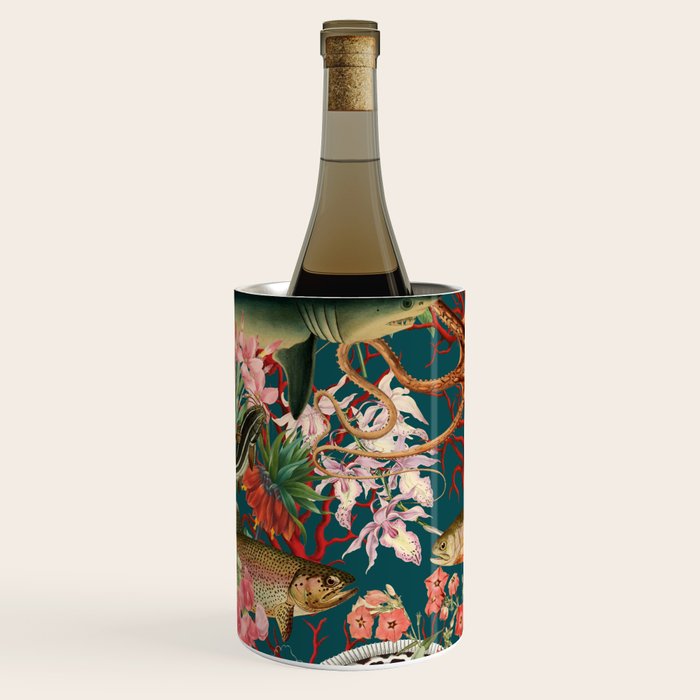 Floral Ocean Eden on Teal Wine Chiller Gallery Image 2