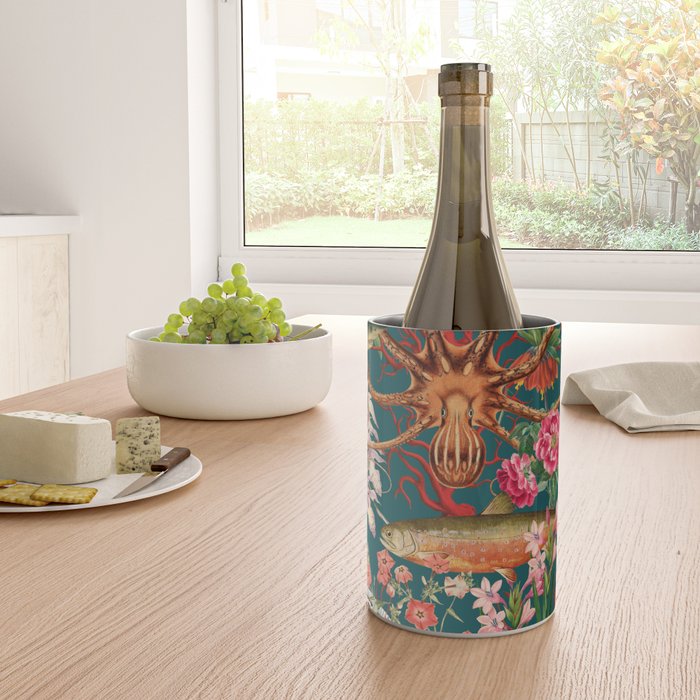 Floral Ocean Eden on Teal Wine Chiller Gallery Image 4