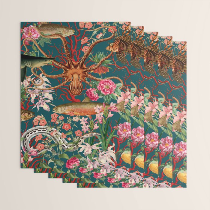 Floral Ocean Eden on Teal Wrapping Paper Gallery Image 3