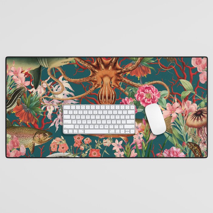 Floral Ocean Eden on Teal Desk Mat Gallery Image 1