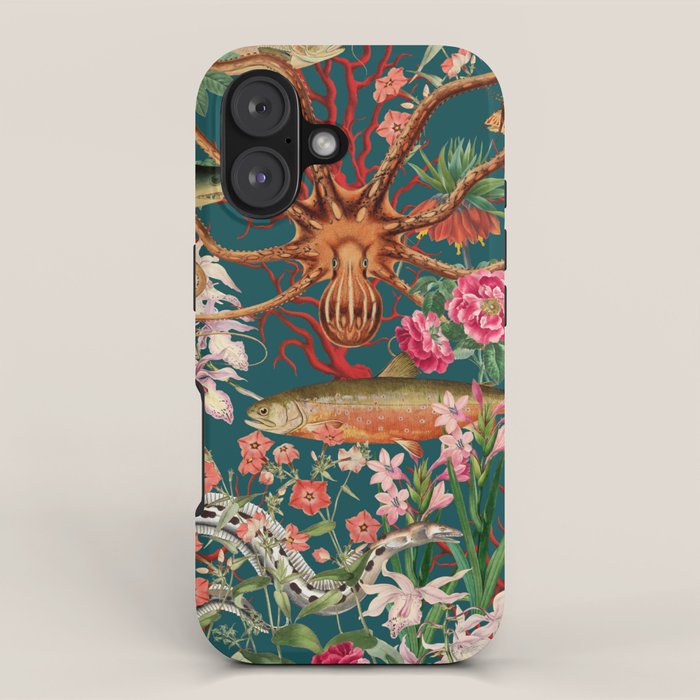 Floral Ocean Eden on Teal iPhone Case Gallery Image 1