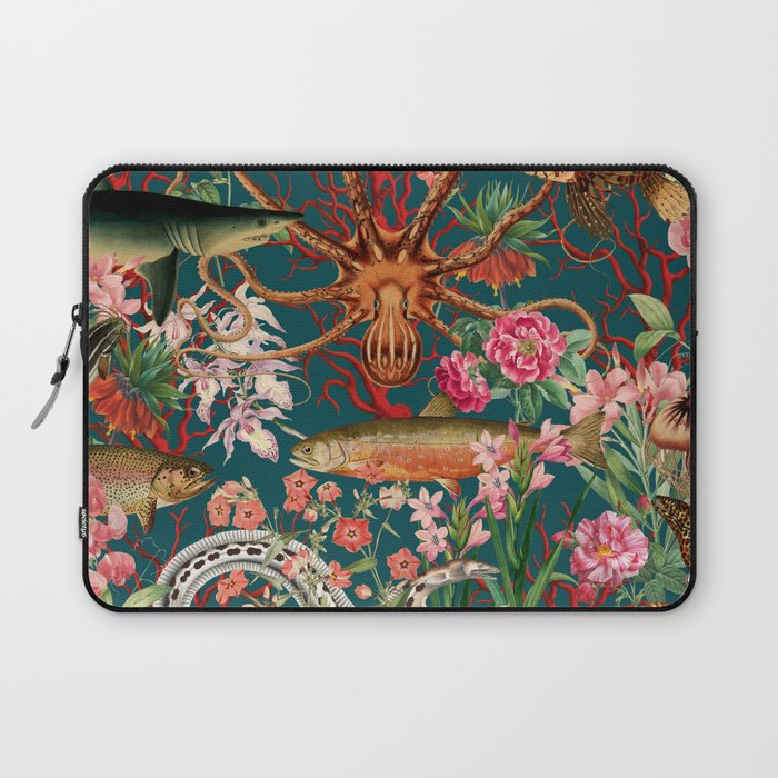 Floral Ocean Eden on Teal Laptop Sleeve Gallery Image 1