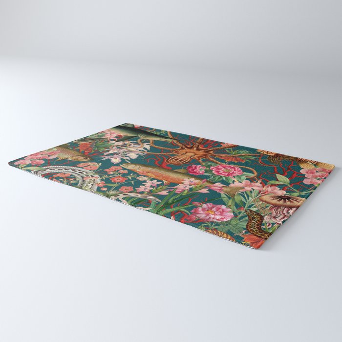 Floral Ocean Eden on Teal Rug Gallery Image 3
