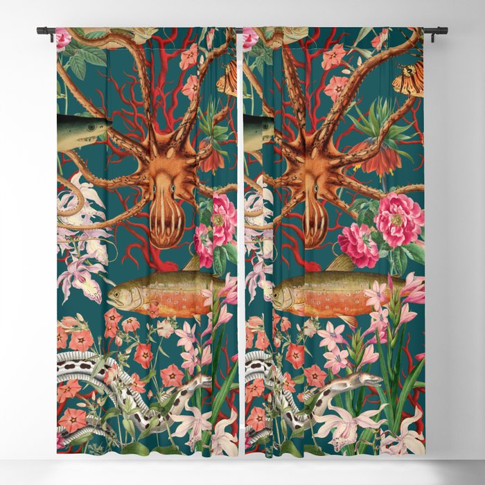 Floral Ocean Eden on Teal Window Curtain Gallery Image 5