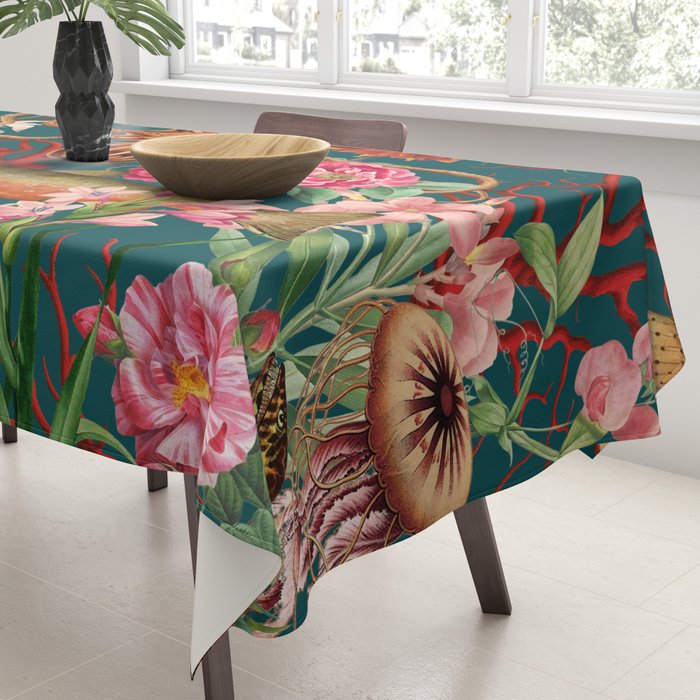 Floral Ocean Eden on Teal Tablecloth Gallery Image 3