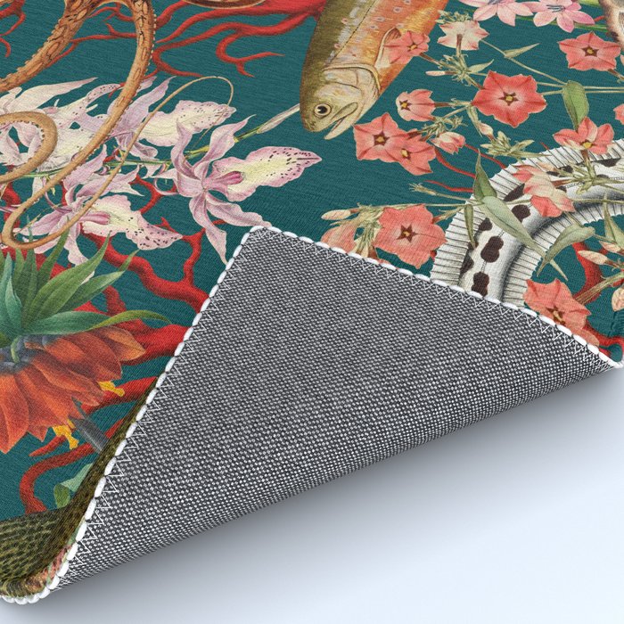 Floral Ocean Eden on Teal Rug Gallery Image 4