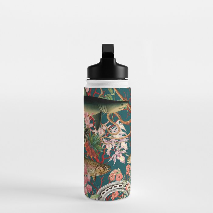 Floral Ocean Eden on Teal Water Bottle Gallery Image 3