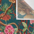Floral Ocean Eden on Teal Wall Tapestry Gallery Image 3