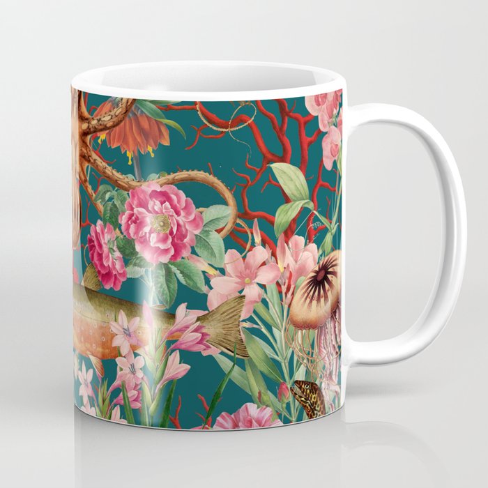 Floral Ocean Eden on Teal Coffee Mug Gallery Image 1
