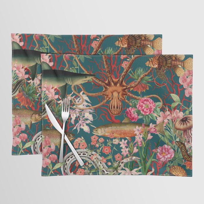 Floral Ocean Eden on Teal Placemat Gallery Image 1