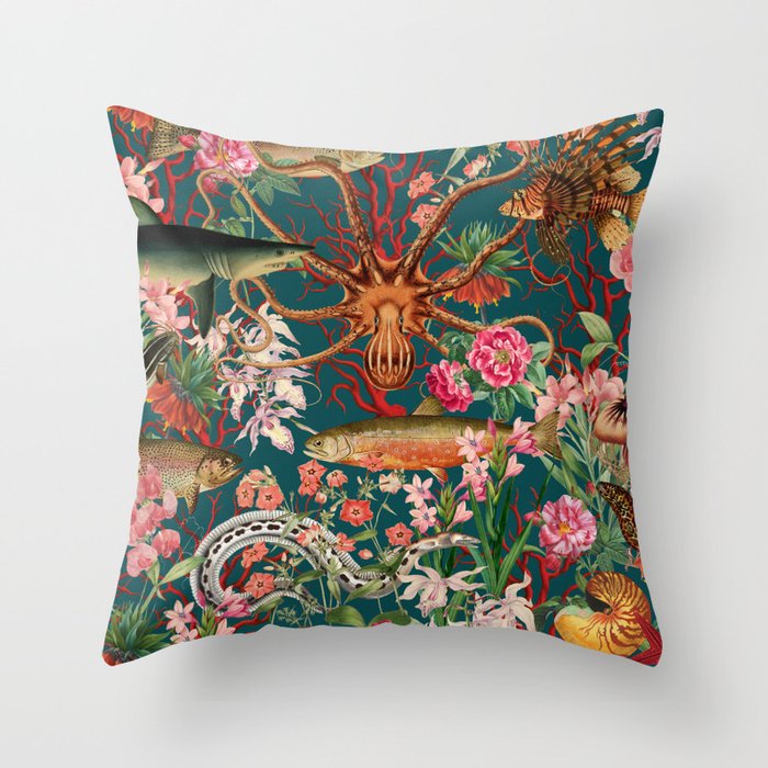 Floral Ocean Eden on Teal Throw Pillow Gallery Image 6