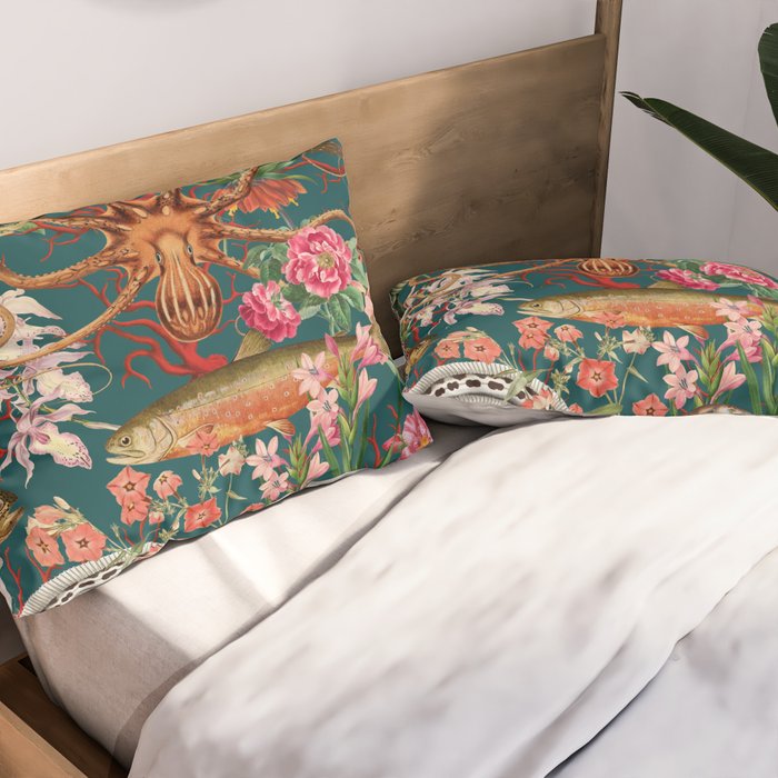 Floral Ocean Eden on Teal Pillow Sham Gallery Image 2