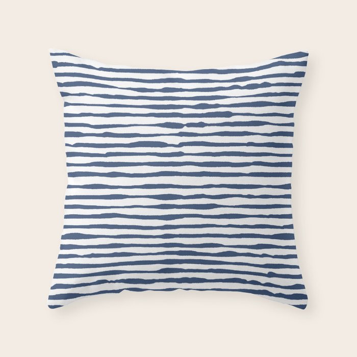 Indigo Blue Watercolor Horizontal Lines  Throw Pillow Gallery Image 1