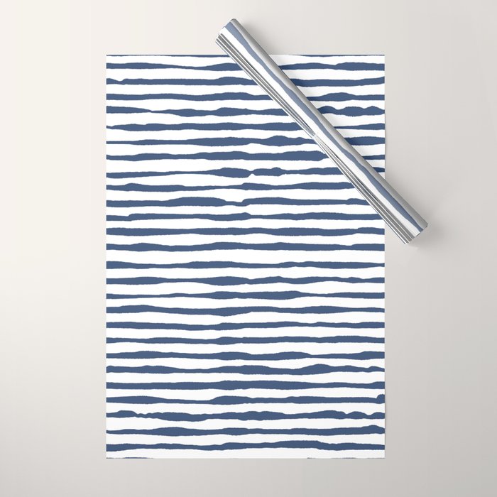 Indigo Blue Watercolor Horizontal Lines  Wrapping Paper Gallery Image 1