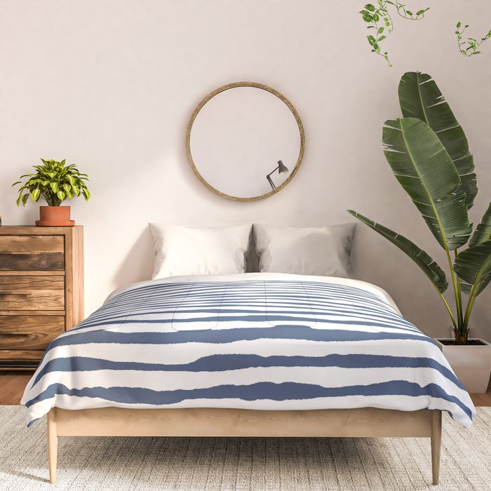 Indigo Blue Watercolor Horizontal Lines  Comforter Gallery Image 3