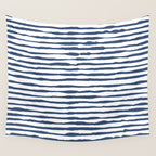 Indigo Blue Watercolor Horizontal Lines  Wall Tapestry Gallery Image 4