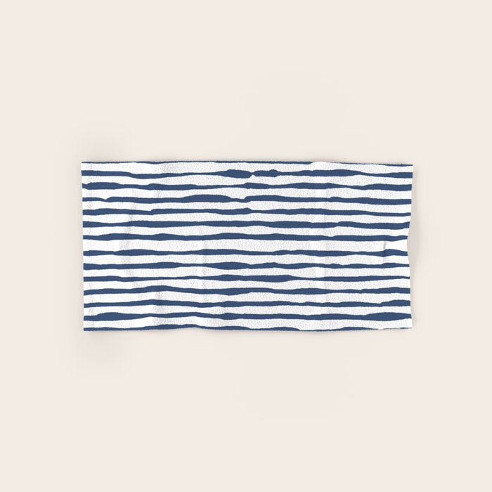 Indigo Blue Watercolor Horizontal Lines  Bath Towel Gallery Image 1