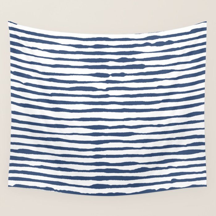 Indigo Blue Watercolor Horizontal Lines  Wall Tapestry Gallery Image 1