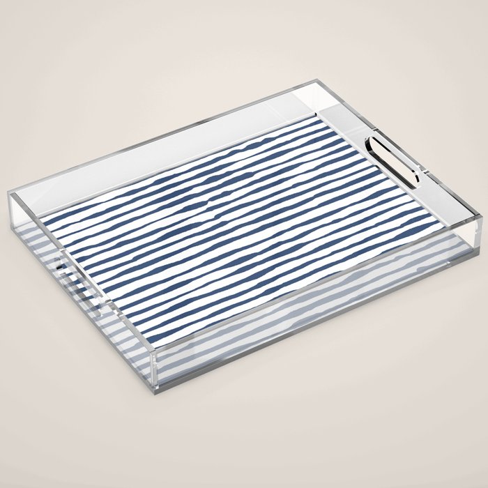Indigo Blue Watercolor Horizontal Lines  Acrylic Tray Gallery Image 1
