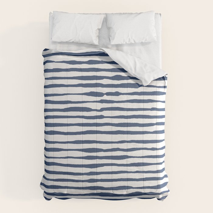 Indigo Blue Watercolor Horizontal Lines  Comforter Gallery Image 1