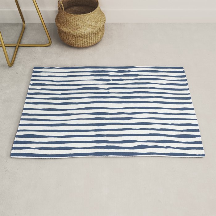 Indigo Blue Watercolor Horizontal Lines  Rug Gallery Image 1