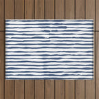 Indigo Blue Watercolor Horizontal Lines  Outdoor Rug Gallery Image 1