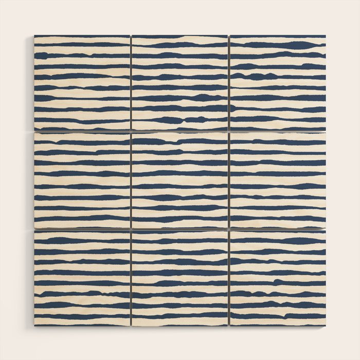 Indigo Blue Watercolor Horizontal Lines  Wood Wall Art Gallery Image 1