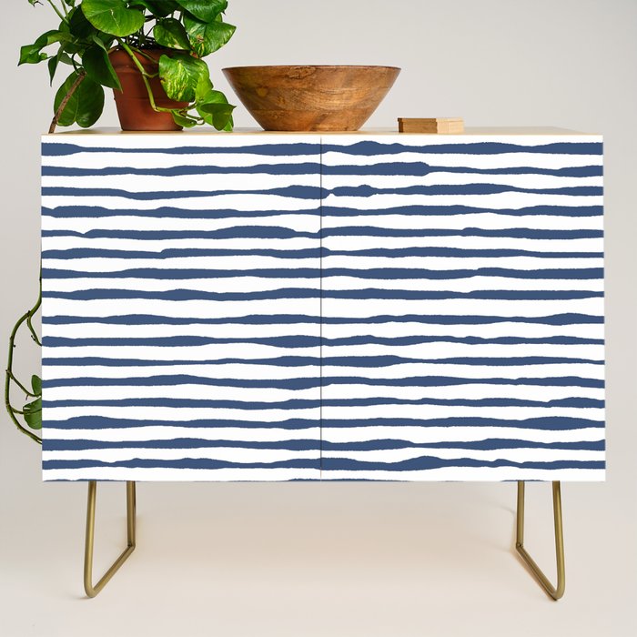Indigo Blue Watercolor Horizontal Lines  Credenza Gallery Image 1
