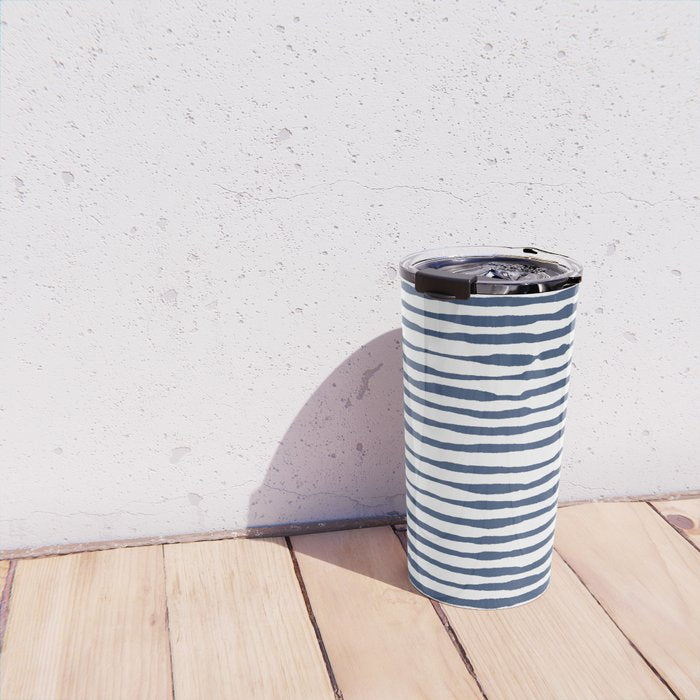 Indigo Blue Watercolor Horizontal Lines  Travel Mug Gallery Image 4