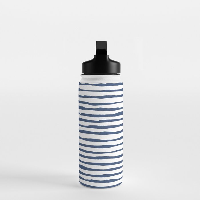 Indigo Blue Watercolor Horizontal Lines  Water Bottle Gallery Image 3