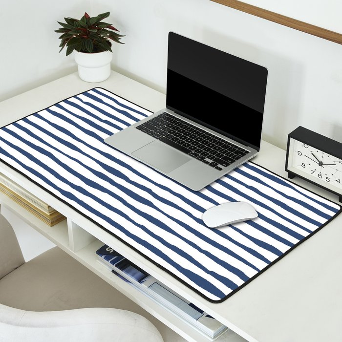 Indigo Blue Watercolor Horizontal Lines  Desk Mat Gallery Image 2