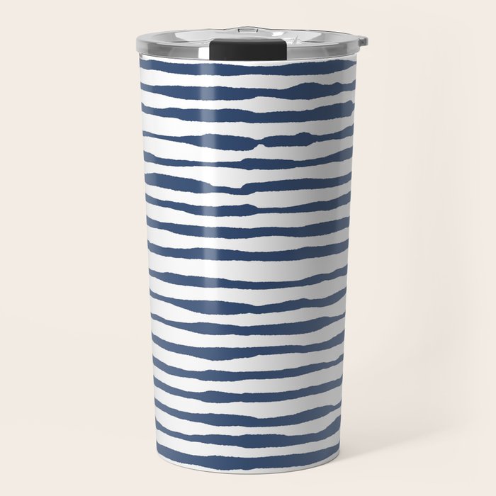 Indigo Blue Watercolor Horizontal Lines  Travel Mug Gallery Image 1