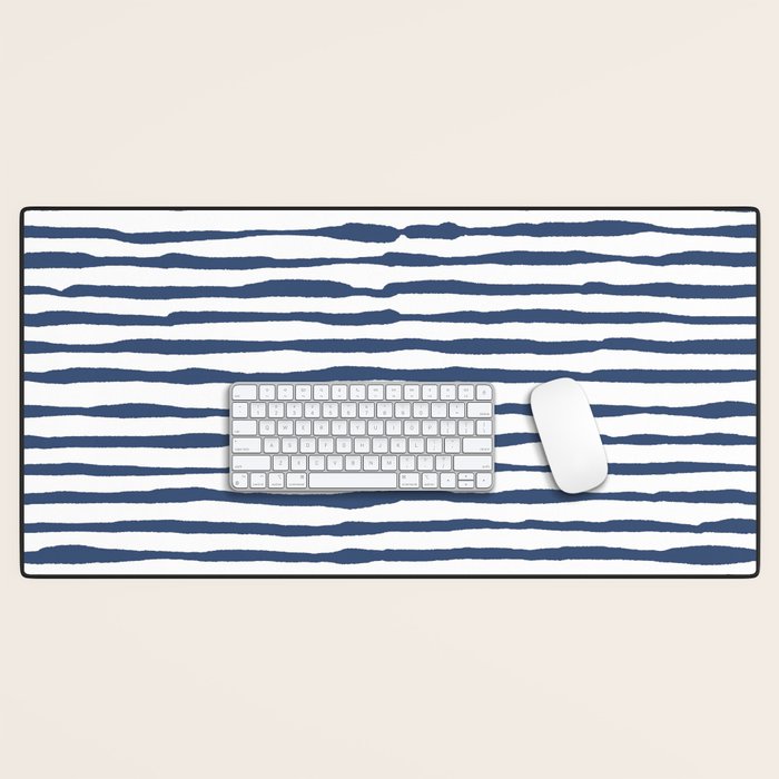 Indigo Blue Watercolor Horizontal Lines  Desk Mat Gallery Image 1
