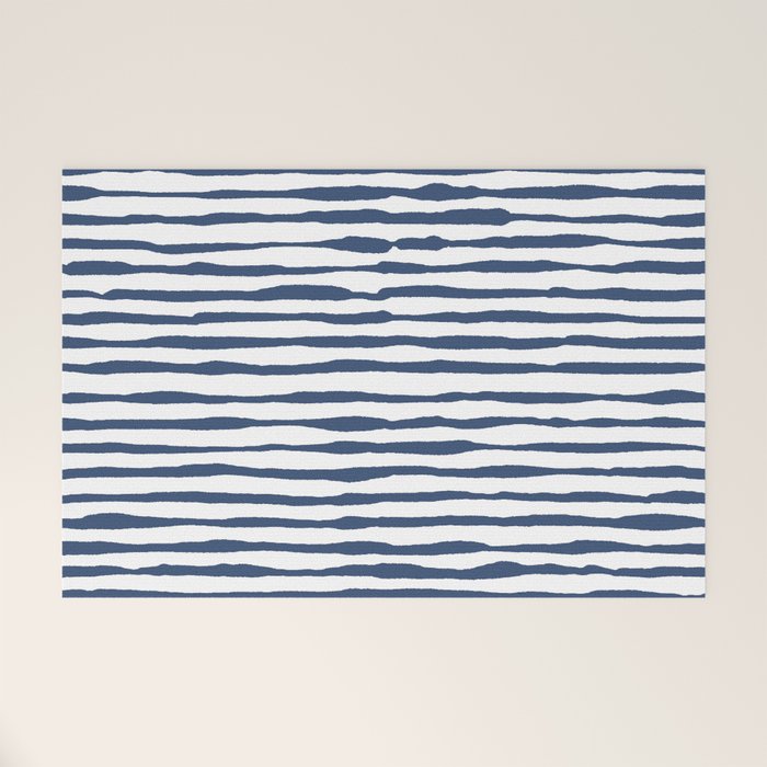 Indigo Blue Watercolor Horizontal Lines  Welcome Mat Gallery Image 1