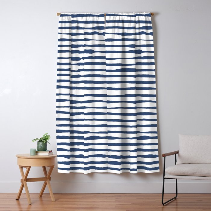 Indigo Blue Watercolor Horizontal Lines  Window Curtain Gallery Image 5
