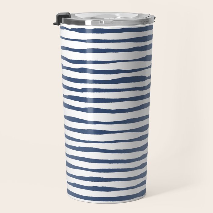 Indigo Blue Watercolor Horizontal Lines  Travel Mug Gallery Image 3
