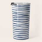 Indigo Blue Watercolor Horizontal Lines  Travel Mug Gallery Image 3