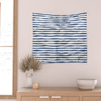 Indigo Blue Watercolor Horizontal Lines  Wall Tapestry Gallery Image 2