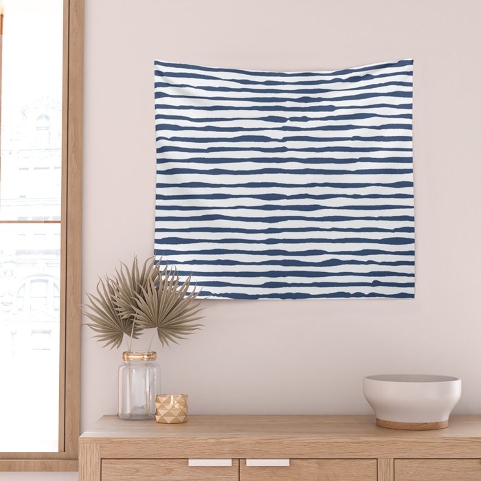 Indigo Blue Watercolor Horizontal Lines  Wall Tapestry Gallery Image 2