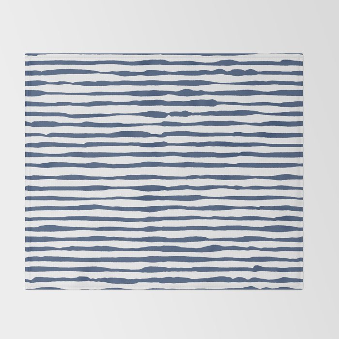 Indigo Blue Watercolor Horizontal Lines  Throw Blanket Gallery Image 2