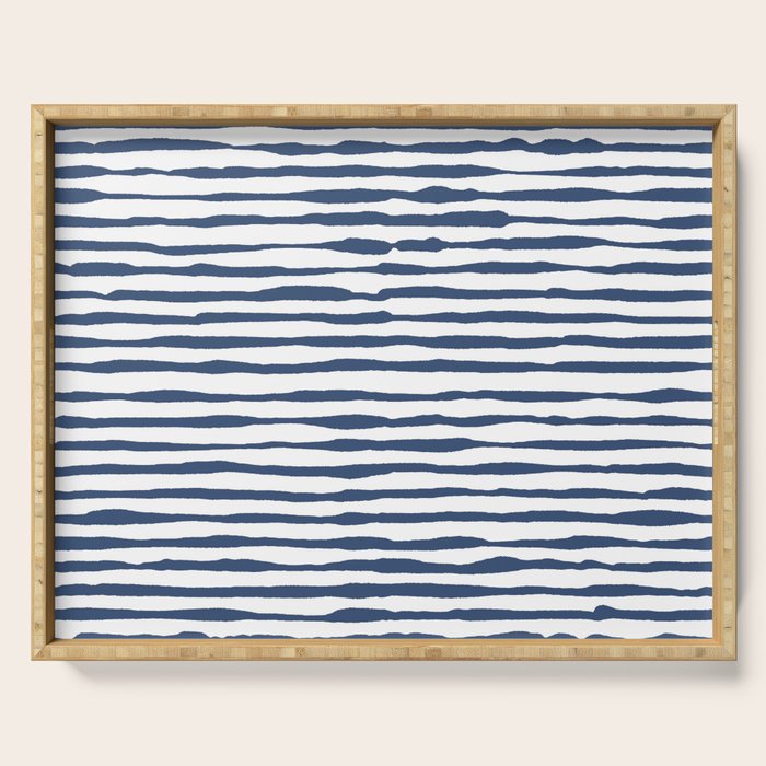 Indigo Blue Watercolor Horizontal Lines  Serving Tray Gallery Image 1