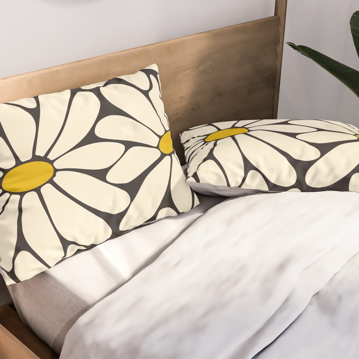 Big Daisy - Groovy Flower - Black, White and Yellow Pillow Sham Gallery Image 2
