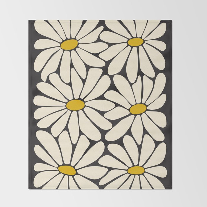 Big Daisy - Groovy Flower - Black, White and Yellow Throw Blanket Gallery Image 2