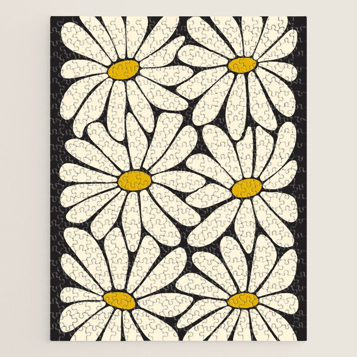Big Daisy - Groovy Flower - Black, White and Yellow Jigsaw Puzzle Gallery Image 1